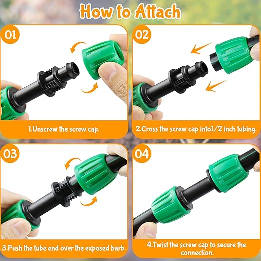 Drip Irrigation Fittings for 1/2 Inch Drip Tubing (1/2" ID x 0.65" OD)：1/2'' Drip Line Couplings Anti-drop Locked Nut Barbed Straight Coupling Connectors for Garden Irrigation System (12 Pack)