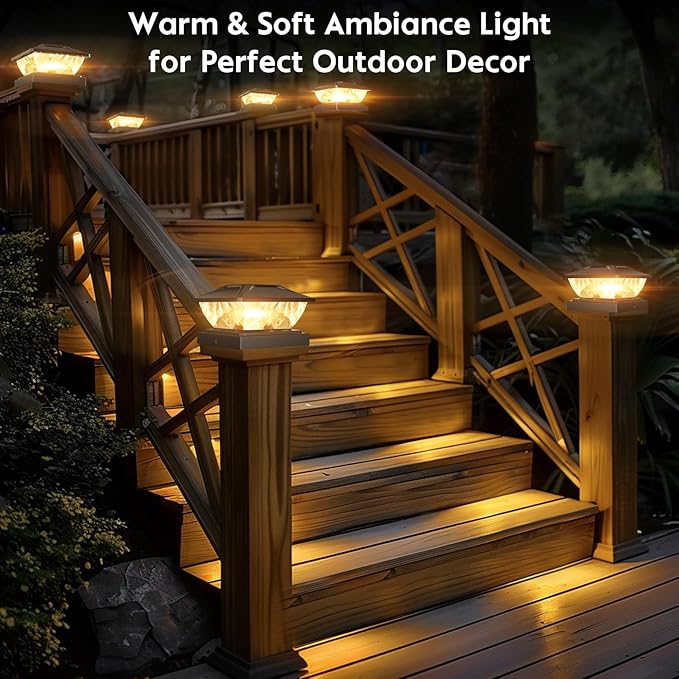 Solar Post Cap Lights Outdoor: 2 Pack 16 LED Fence Post Solar Lights, Solar Powered 2 Lighting Modes 4x4 Post Solar Lights for Garden Patio Deck Step Decor, Fit 3.5x3.5 5x5 Vinyl Wooden Lamp Post