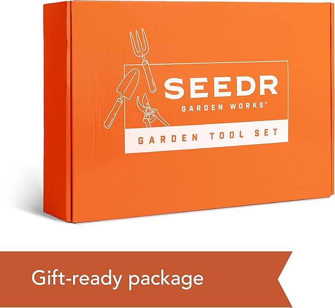 Outdoor Garden Tool Set, Stainless Steel Gardening Set - Garden Tool Organizer Bag, Garden Trowel, Cultivator, Transplanter, Weeder, Bypass Pruning Shears, and Garden Gloves–7pc Set