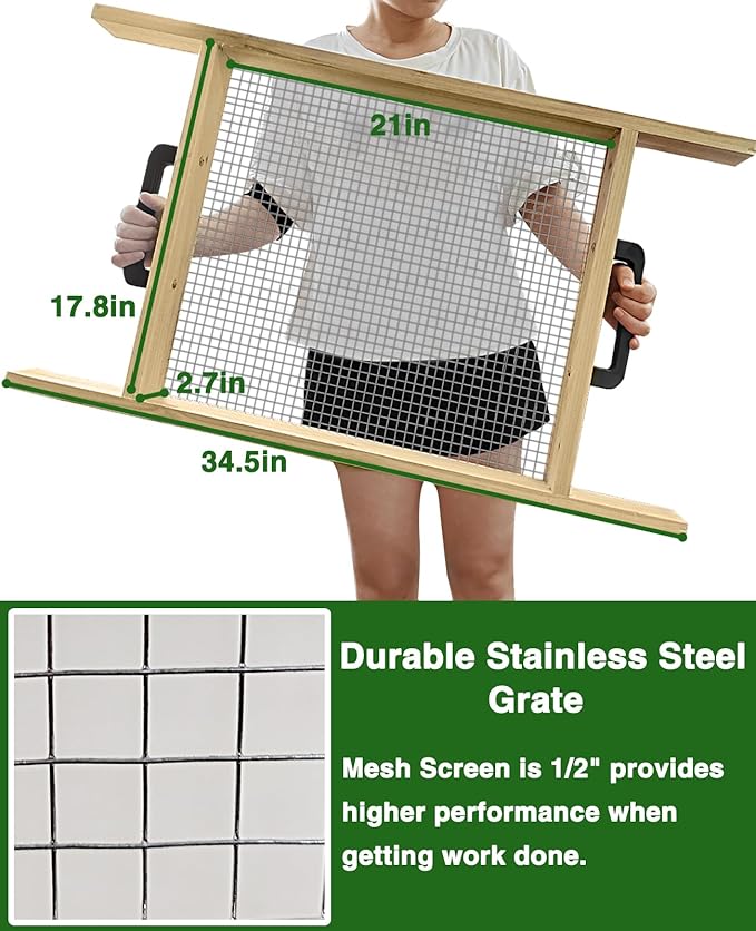 Large Soil Sifter, Dirt Sifter for Gardening, for Use in a Wheelbarrow, Compost Sifter, Garden Sieve for sifting Little Rocks/Top Soil/Peat Moss/Worm/Leaves/Loam Soil/Sand/Gravel (Mesh Screen 1/2")