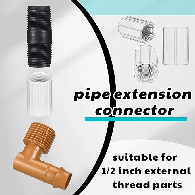 Yahenda 10 Pcs 1/2 Inch PVC Double Female Threaded Coupling Sprinkler Pipe Fitting Female Thread Pipe Fitting Garden Drip Irrigation System PVC Npt Coupler for Irrigation Tube Riser Extension (White)