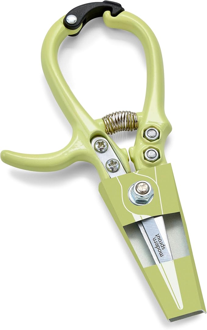 Modern Sprout Pruning Shears for Gardening, Herb Snips, Flower Cutting Scissors, Indoor Plant Shears, Lightweight, Ergonomic, Carbon Steel Blade, Easy-Lock Safety, Aesthetic (Chartreuse)