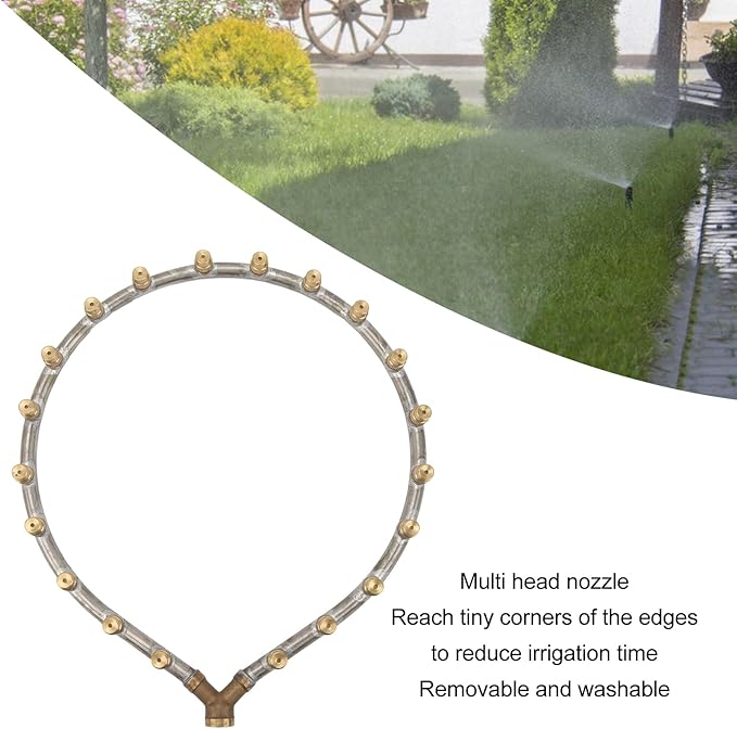 Multifunctional Annular Nozzle, G3/8 Female Thread Multi Head Ring Shaped Atomizing Nozzle, Rotating Nozzle for Garden Agricultural Irrigation(20 heads Heart shape)