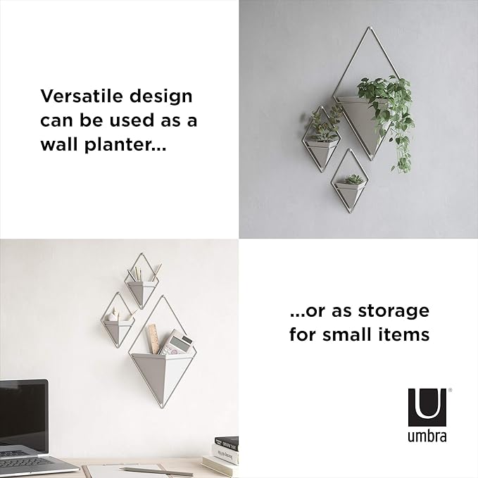 Umbra Trigg Small Wall Display, White-Nickel, Planter Pot, Indoor Outdoor Usage