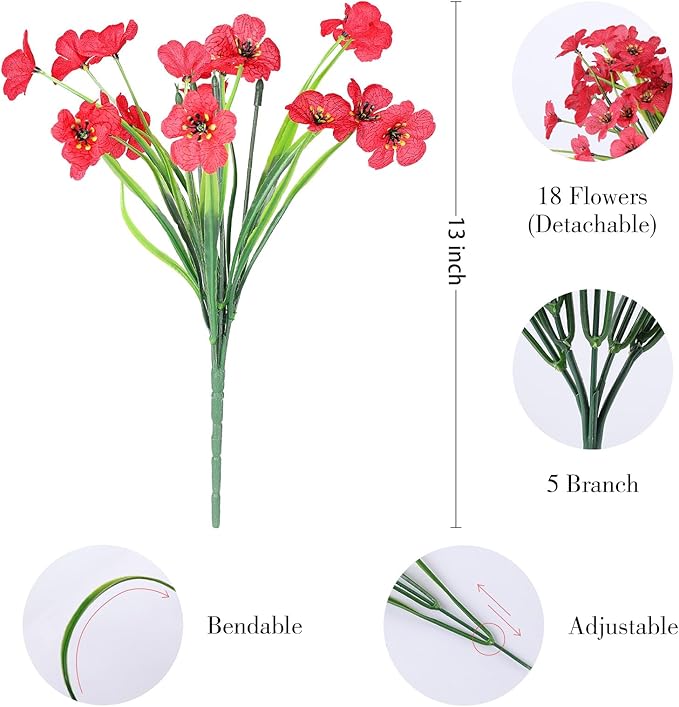 24 Bundles Artificial Flowers for Outdoor,No Fade Fake Plastic Flowers Faux Plants for Decoration Hanging Planters Indoor Outside Garden Porch Window Box Home Wedding Farmhouse