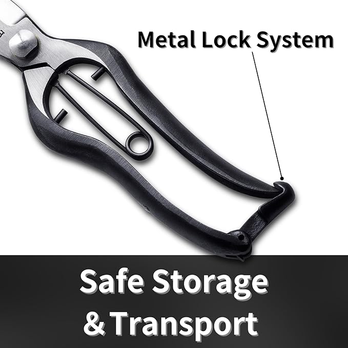 Japanese Pruning Shears for Gardening 7”, Professional All Purpose Bypass Pruners, Hand Forged Japanese Carbon Steel Blade, Spring Loaded Handle, Made in Japan