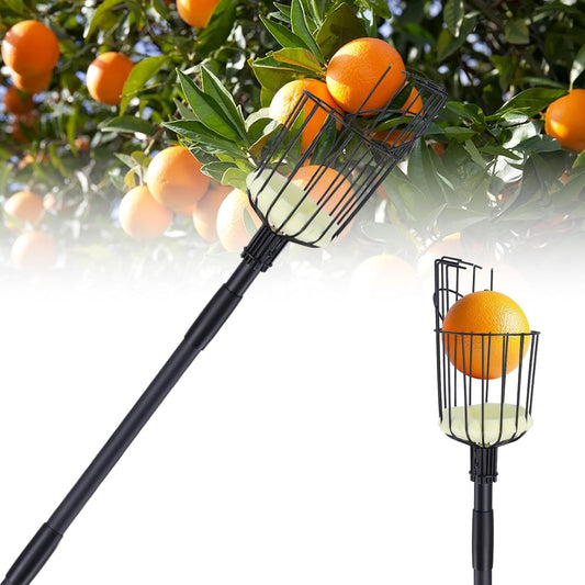 Fruit Picker Pole with Basket, 10.7FT (130 Inch) Adjustable Fruits Picker Tool with Stainless Steel Handle Fruit Grabber Reach Tool for Apple Mango Pear Avocados Fruit Picking, Black