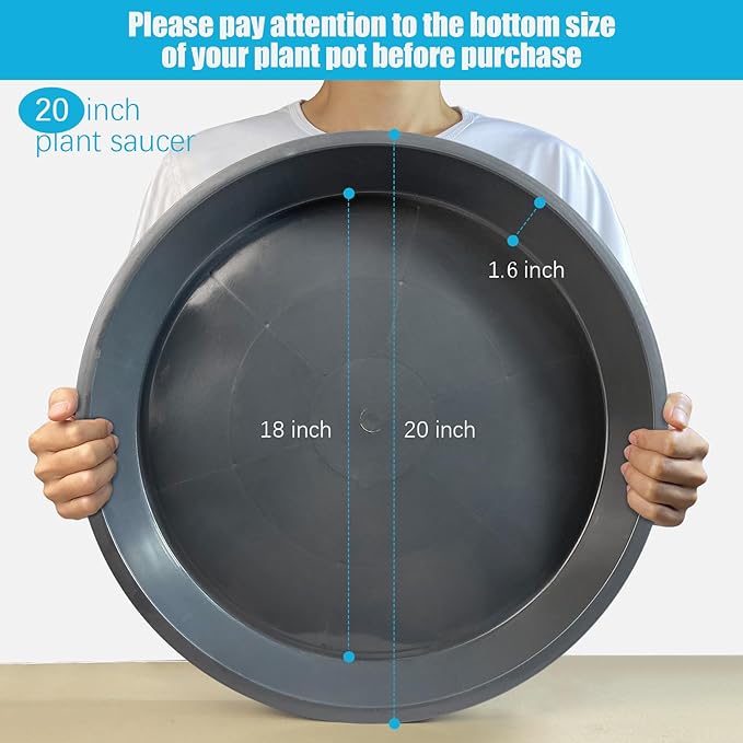 6 Pack Plant Saucer 12 14 16 18 20 22 Inch Plastic Plant Tray, Sturdy and Durable Flower Pot Container Accessories Plant Pot Saucers for Indoor and Outdoor (20 Inch, Gray)