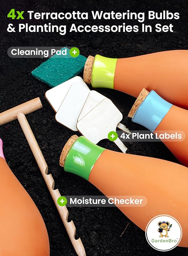 4 Pcs Ollas Terracotta Watering Pots Large- 14 Oz Self Watering Planter Insert Olla Watering System For 1-week Easy To Refill - Clay Plant Watering Globes For Outdoor & Indoor Plants [4, Bright]