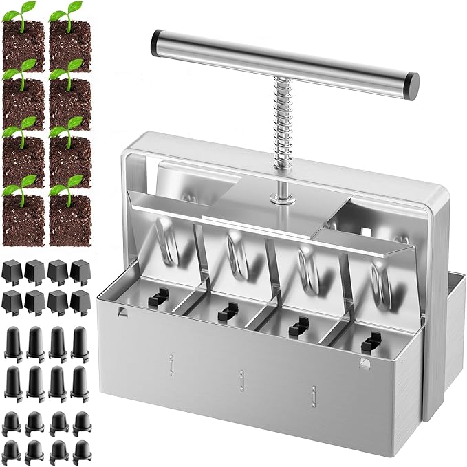 Soil Blocker, 8 Cell Soil Block Maker 2 Inch with 3 Sizes Seed Pins, 2024 Seed Handheld Block Maker with Comfortable Handle, Garden Blocking Tools for Seedings, Cuttings, Greenhouses