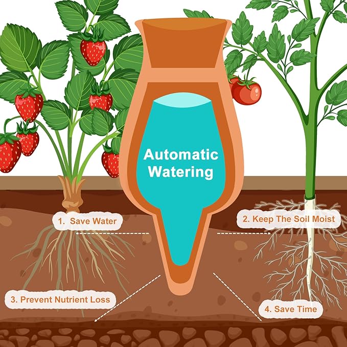 4 Packs Plant Watering Globes, Self Watering Planter Insert, Clay Plant Watering Devices, Self Watering Pots for Indoor Plant, Automatic Watering Bulbs Drip Irrigation for 1 Week Easy to Refill-Orange