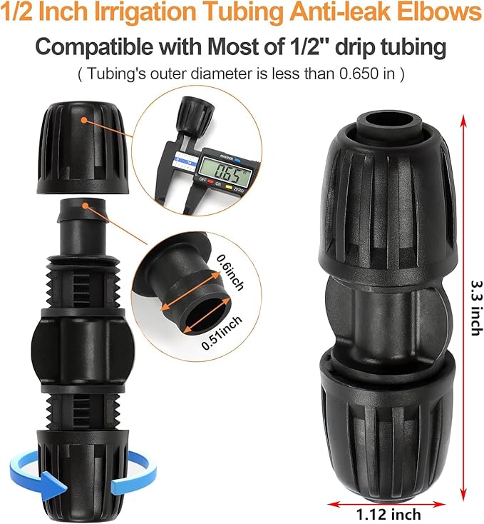 1/2 Inch Drip Fitting with 10 Barb Locking Coupler Connectors for Drip Proof Direct Connection of 1/2 Inch Irrigation Pipe (1/2" ID x0.640" OD) for Garden Irrigation Systems