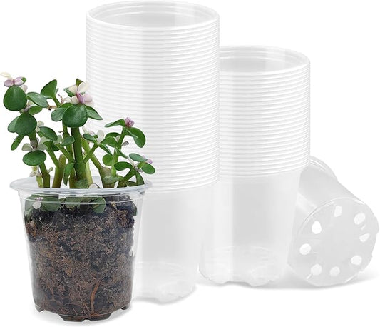3.5" Clear Seeding Pots 100-Pack Round for Seeds Starter Pots, Seeds Germination Transparent Nursery Pots with Drainage Holes (100PCS)