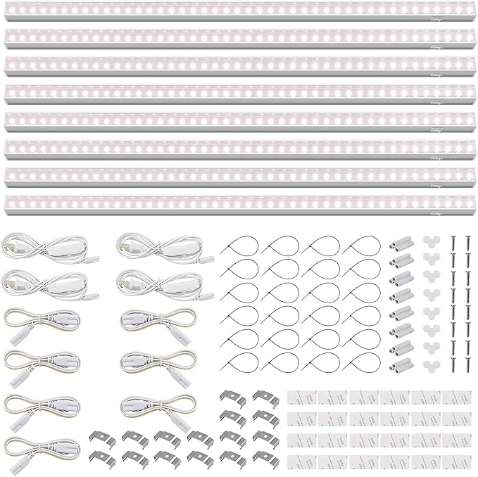Barrina T5 Grow Lights for Indoor Plants, Full Spectrum Grow Light, 2ft 80W (8 x 10W), Plant Lights for Indoor Plants Growing, Pinkish White, 8-Pack