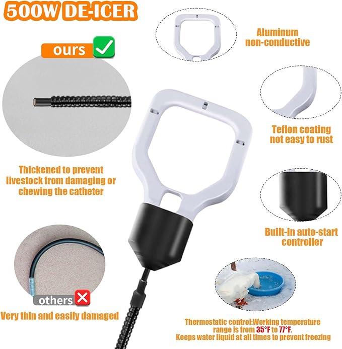 Kardeep 500W Bird Bath Heater, Cast Aluminum Submergible Stock Tank Heater De-icer Thermostatic Control Chicken Water Heater, Bird Bath Deicer for Winter Livestock