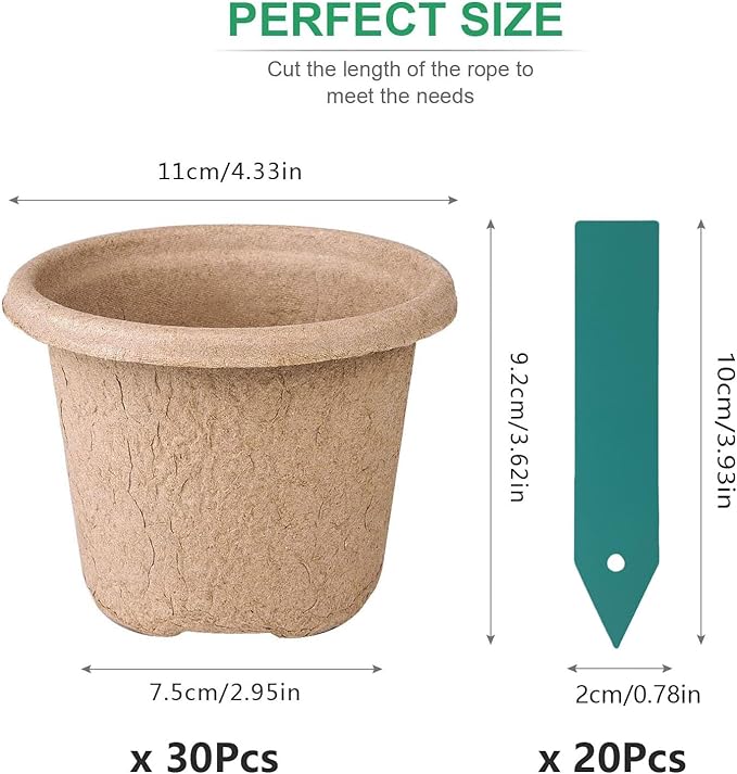 ANGTUO 30 Pcs Peat Pots for Seedlings, 4.33 inch Biodegradable Seed Nursery Pot with Drainage Holes, Seedling Pots Include 20 Labels