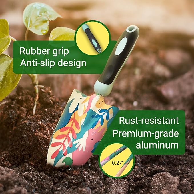 5-Piece Tool Set, Durable Garden Kit with Ergonomic Non-Slip Handles, Accessories and Gifts for Women, Floral Design for Yard and Gardening Work