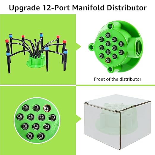 Bonviee Drip Irrigation Accessory- 1 Pack 12-Port irrigtaion Manifold for Drip Irrigation System
