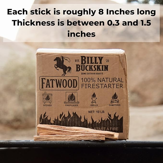 10 lbs. Fatwood Fire Starter Sticks, Perfect Fire Starters for Fire Pit, Campfires, Fireplaces, Bonfires, BBQ & Wood Stoves, Easy to Start a Fire with Just 2 Sticks, Camping Essentials (10 Pound Box)