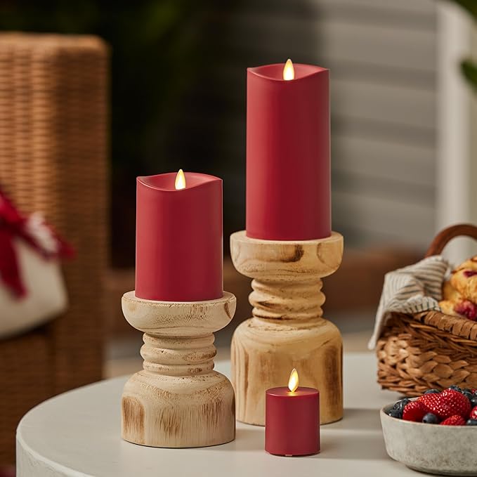 Luminara Outdoor Votive Flameless LED Candle, Cherry Red 2" x 3.2", Moving Flame Battery Operated Timer Remote Ready IPX4 Matte Plastic Finish