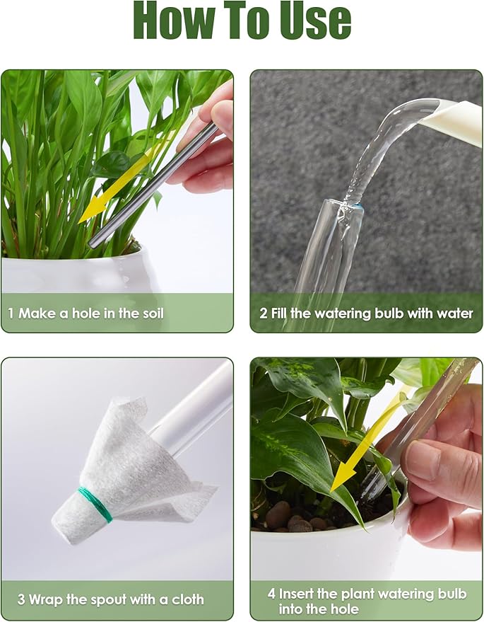 Tomorotec Iridescent Glass Self Watering Globes 4-Pack (2 Large+2 Small), Decorative Hand-Blown Rainbow Glass Watering Bulbs, Automatic Irrigation for Indoor & Outdoor Plants, Easy to Use and Maintain