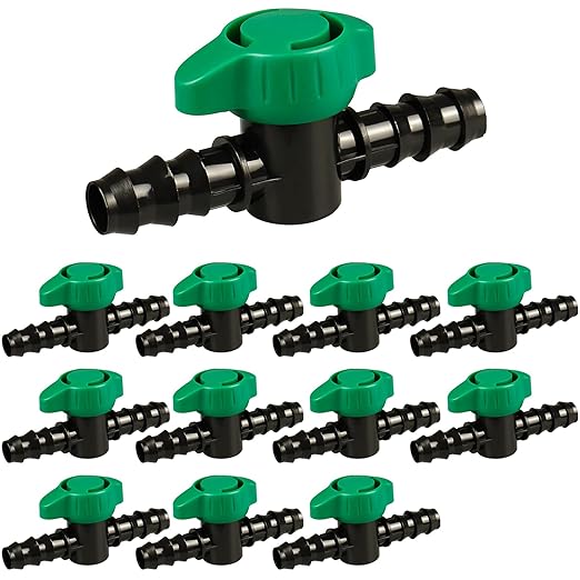 12 PCS Irrigation Barbed Ball Valve Fits for 1/2 Inch Drip Tubing, Drip Line Parts Shut Off Valve for Drip Irrigation and Aquariums