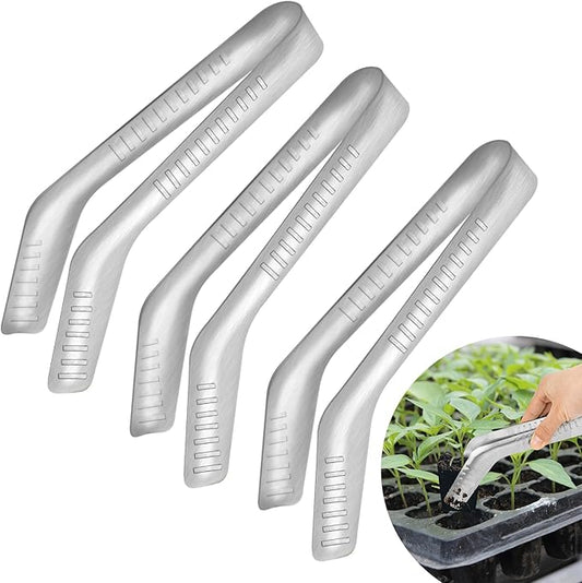 3PCS Seedling Transplant Tongs Stainless Steel Seedling Starters Remove Tongs Seedling Transplanting Tool Seedling Easy Transplanter with Anti-Slip Grasp Tips to Reduce Damage to Roots