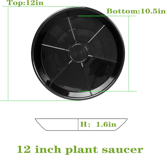 6 Pack Plant Saucer Drip Tray 9 10 inch, Plant Dishes Saucer, Heavy Sturdy Plastic Planter Flower Pot Saucers for Indoor Outdoor Garden, Plant Water Drip Trays for pots (10", Black)