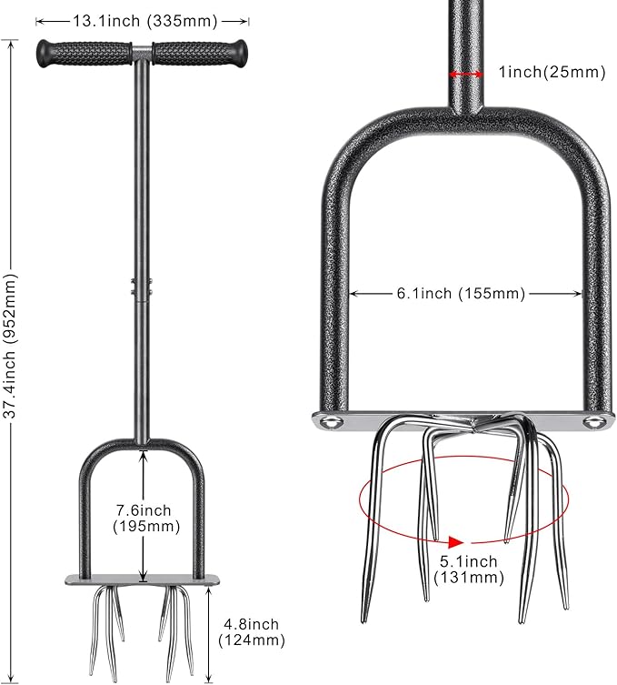 Dolibest Manual Twist Tiller, All-Steel Garden Claw Cultivator with 6 Curved Claws and Soft Rubber Handle, Hand Tiller Garden Claw for Gardening Bed and Plant Box (39'')