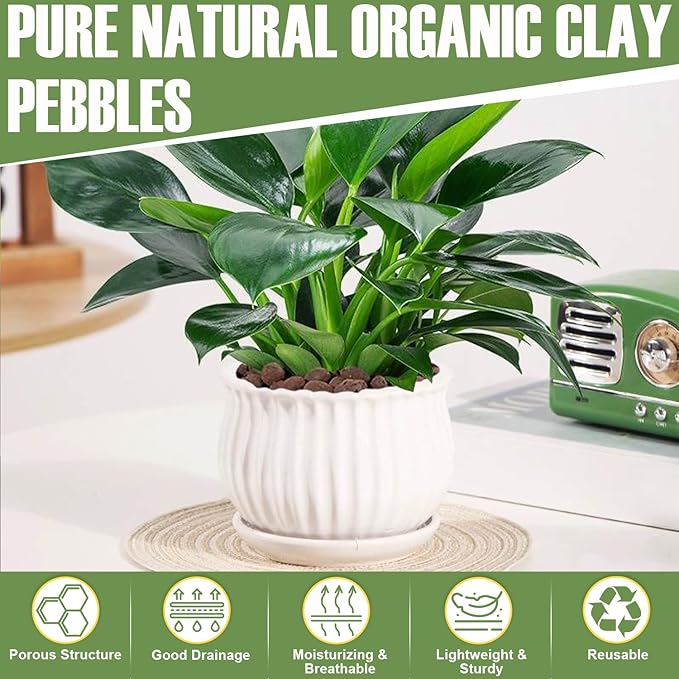 16 LBS Organic Clay Pebbles 4mm-16mm Leca for Plants 100% Natural Hydroton Clay Pebbles for Hydroponic Growing Gardening Orchids Drainage Decoration Aquaponics