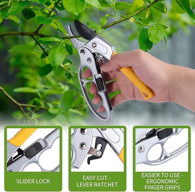 Premium 8 inch garden clippers, 3 Times Easy to Work, Arthritis Weak Hand Snips (2 pack-yellow)