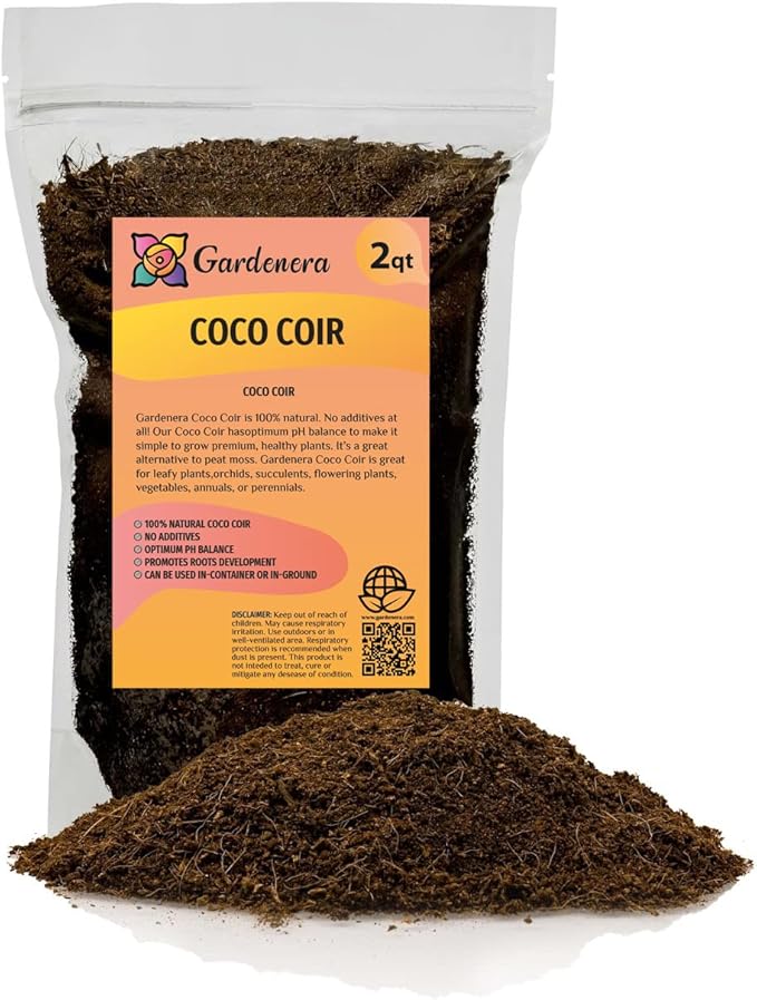Premium Organic Coconut Coir Mix for Home Gardening - All Natural Soil Amendment - PH Balanced and Double Washed Coco Coir by Gardenera (2 Quart Bag)