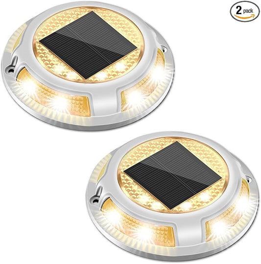 Solar Driveway Lights Outdoor - Solar Deck Lamp 2PCS Driveways Dock Lights IP68 Waterproof Outdoor Warning Step lamp for Sidewalk Garden(Cool White/Warm White) (2)