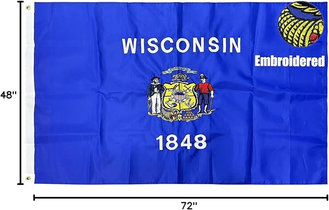 TOPFLAGS Wisconsin Flag 4x6 Outdoor WI State Flags Embroidered Longest Lasting Heavy Duty Polyester Stronger Brass Grommets 4 Stitched Hemming Perfect for Outside