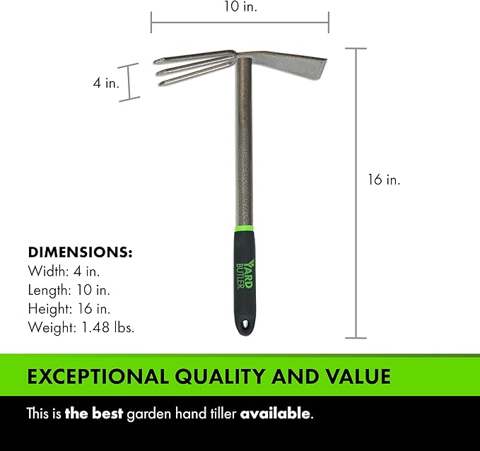 Yard Butler Terra Tiller - Durable Weeding & Tiller Gardening Tool - Ergonomic Grip for Weeding, Tilling & Digging - Dual-Action Head with Three Prongs & Beveled Edge
