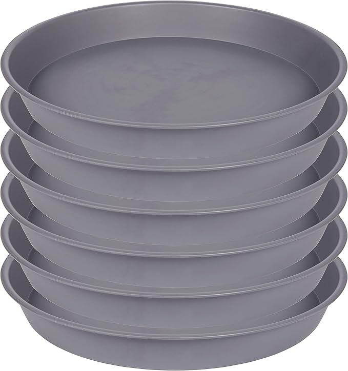 6 Pack of 7 8 inch Plant Saucer, Heavy Duty Plastic Plant Water Tray 8 inch Round, Flower Plant Saucers for Indoors No Holes, Plant Dishes Saucer for Planter 7"/8" (8", Cement Gray)