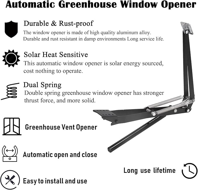 Auto Vent Opener Automatic Greenhouse Windows Opener Temperature Sensitive Roof Vent Opener Auto Vent Kit Gardening Tools Greenhouse Accessories Hothouse Roof Vent Kit (Dual Spring Up to 30lbs)