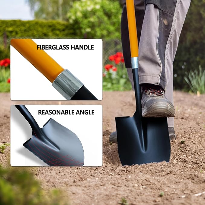 Shovel for Digging, Heavy Duty Shovel for Digging,57 inch Straight Handled Round Shovel with Non-Slip Tail Cover, Lawn and Yard Tools, Fiberglass Handle(Orange)