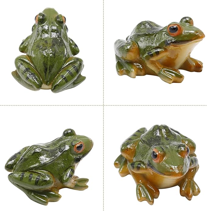 Miniature Frog Figurine, Fish Tank Decoration for Miniature Fairy Garden and Terrarium Statue(4 pcs)