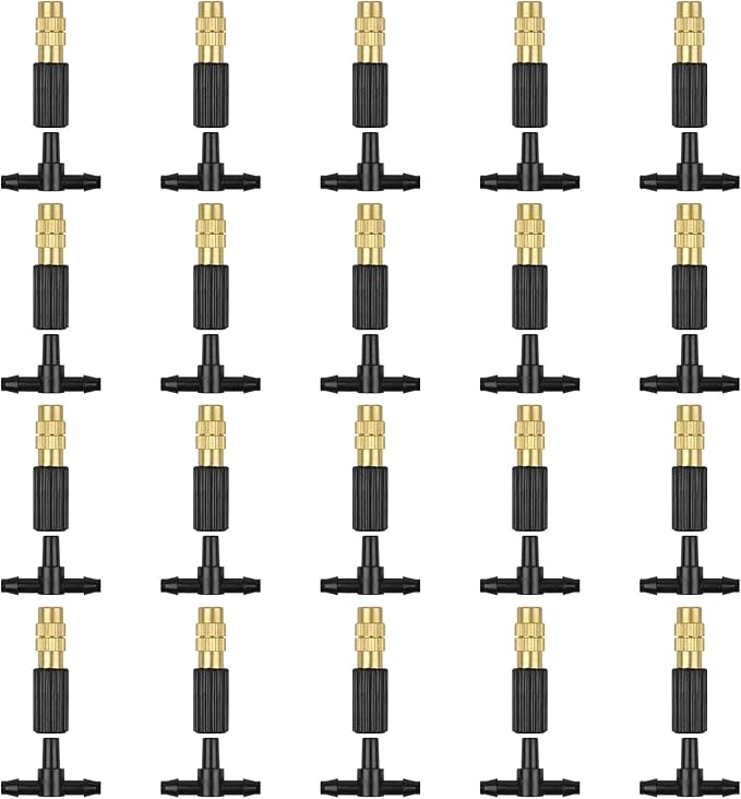 Kalolary Irrigation Nozzle Adjustable Copper Atomizing Nozzle Connect 4/7 Hose Tube Micro Nozzle Drip Irrigation Sprayer Garden Cooling Irrigation Equipment with 3-Way Drip Irrigation Connector