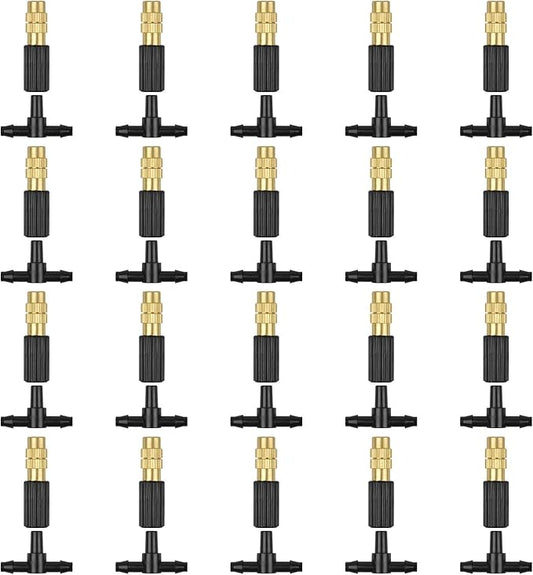 Kalolary Irrigation Nozzle Adjustable Copper Atomizing Nozzle Connect 4/7 Hose Tube Micro Nozzle Drip Irrigation Sprayer Garden Cooling Irrigation Equipment with 3-Way Drip Irrigation Connector