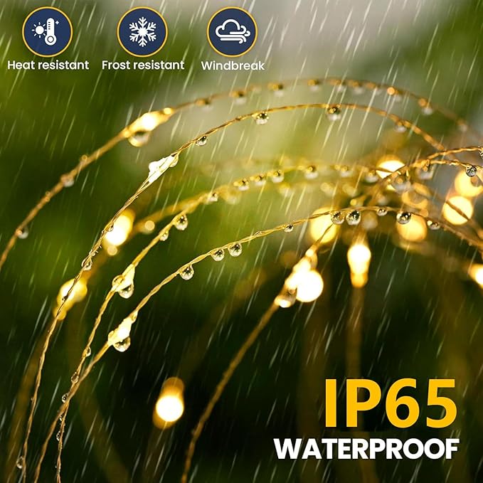 4 Pack Solar Firework Lights 150 LED Create Magical Nights, Waterproof Starburst Fairy Lights for Garden Yard Patio Christmas Romantic Wedding Party Decor(Warm White)