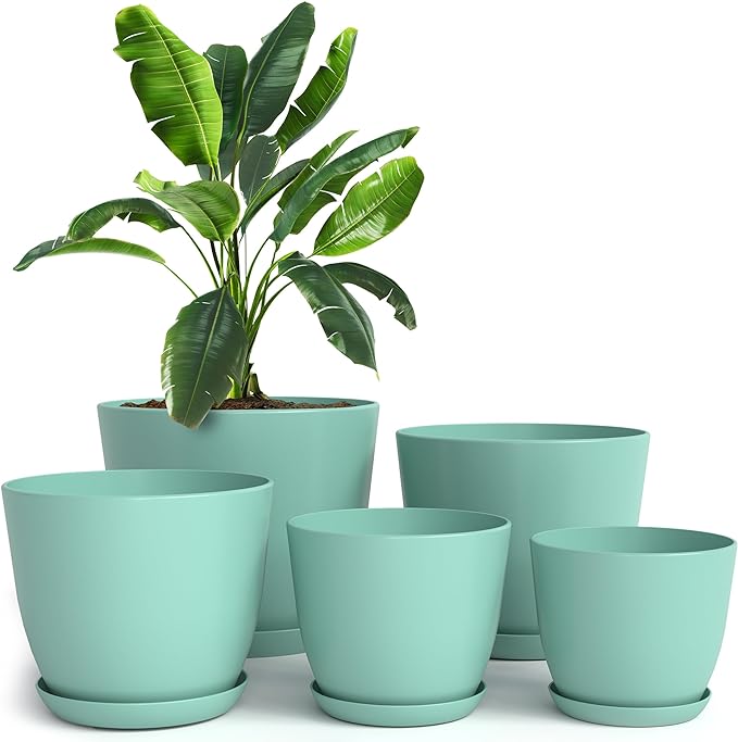 Utopia Home - Plant Pots Indoor with Drainage - 7/6.6/6/5.3/4.8 Inches Home Decor Flower Pots for Indoor Planter - Pack of 5 Plastic Planters for Indoor Plants, Cactus, Succulents Pot - Aqua