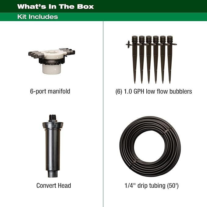 Rain Bird CNV182MBS Drip Irrigation Sprinkler Conversion Kit, 1800 Pop-Up to 6 Drip Micro Bubblers with 1/4" Tubing