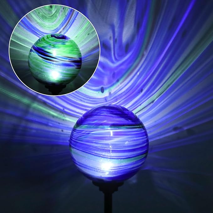 Solar Outdoor Decorative Lights Color Swirl Solar Garden Stake Glaze Glass LED Solar Garden Globe Lights Outdoor Decorative Lights for Pathway Yard Lawn Decoration 2 Pack Blue&Green