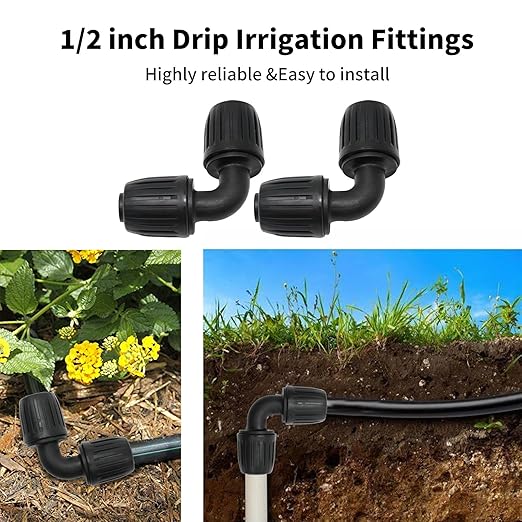 10Pcs 1/2 inch Drip Irrigation Fittings, Lock Barbed Elbow Connectors Compatible with Most Rain Bird Orbit Dig Toro Elbow Connectors for (1/2" ID x 0.63''~0.65" OD) Tubing 90 Degree