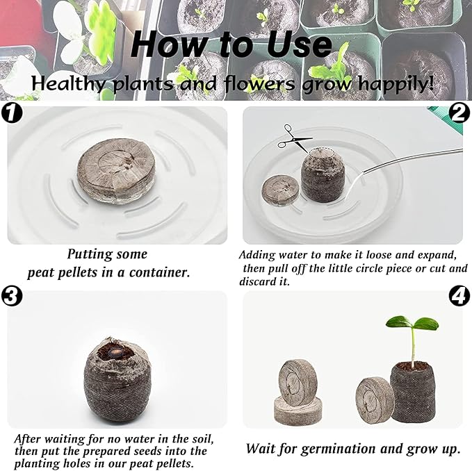 ZeeDix 200 Pcs 40mm Peat Pellets for Seedlings, Compressed Seed Starter Soil Dirt Pods Plugs Peat Moss Pellets Soil Pellets for Seed Starting, Gardening, Planting Flowers Herbs and Vegetables