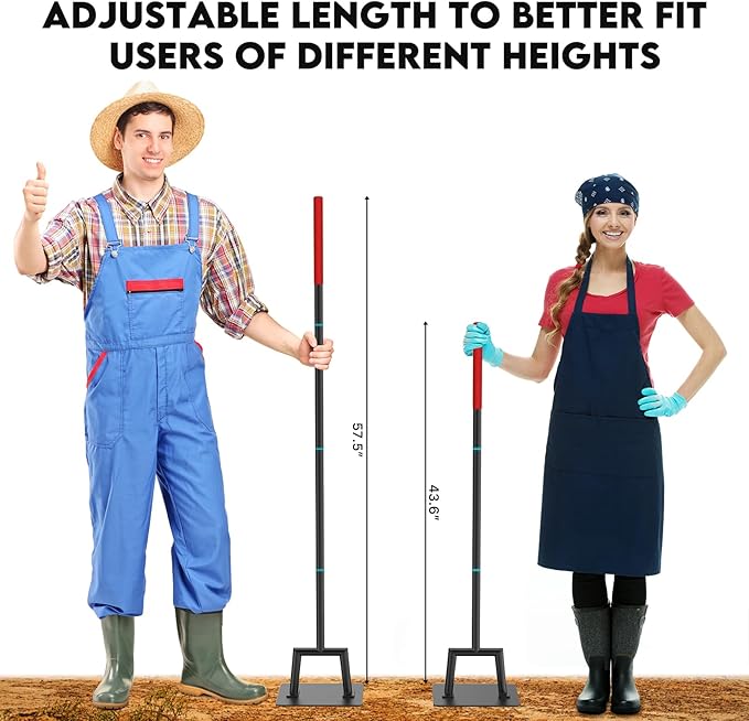 BreeRainz Steel Tamper Tool 10"x10" with 57 Inch Handle and 10 Inch Rubber Grip, Heavy Duty Gardening Hand Tools for Earth Soil Asphalt, Gravel and Dirt Compaction Levelling Paver Tool Trash Compactor