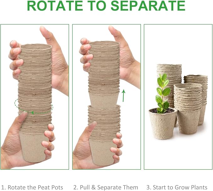 GROWNEER 30 Packs 4 Inch Peat Pots Plant Starters for Seedling with 15 Pcs Plant Labels, Biodegradable Herb Seed Starter Pots Kits, Garden Germination Nursery Pot