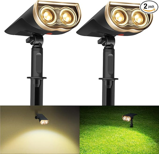 Consciot Solar Spotlights Outdoor, IP67 Waterproof 2-in-1 Solar Spot Lights, Durable Christmas Decorations Lights for Garden Yard Pathway Driveway Porch Walkway, Auto On/Off, 2 Pack(Warm White)